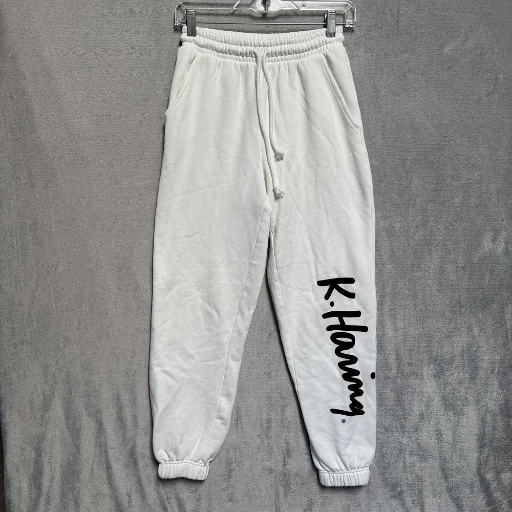 Cotton On Sweatpants Womens XXS White Keith Haring Graphic Print Fleece Joggers